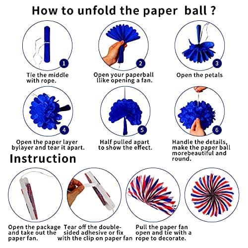 26Pcs Patriotic Decorations 4th of July Decorations LOVE USA Banner Red White Blue Paper Fans Star Streamer Pom Poms Hanging Swirls for Veterans Labor Presidents Flag Memorial Day - Image 7