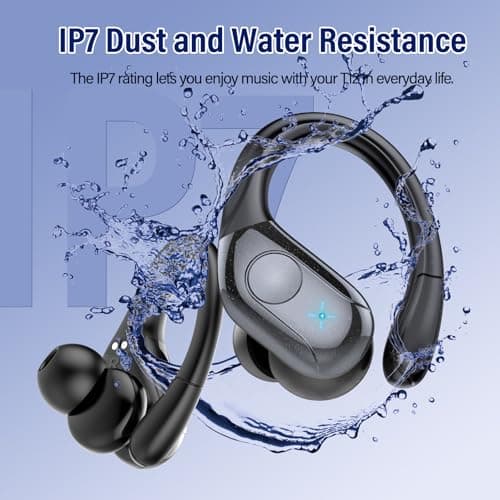 Qecnato Wireless Earbuds Bluetooth 5.4 Headphones Sports, 75H Stereo Deep Bass Over Ear Buds with Earhooks, Bluetooth Earbuds with 4 ENC Mic, LED Display, IP7 Waterproof Earphone for Running, Black - Image 7