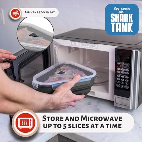 The Perfect Pizza Pack™ - Reusable Pizza Storage Container with 5 Microwavable Serving Trays - BPA-Free Adjustable Pizza Slice Container to Organize & Save Space, Black - Image 4