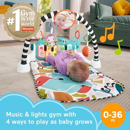 Fisher-Price Baby Playmat Glow and Grow Kick & Play Piano Gym, Blue Musical Learning Toy with Developmental Activities for Newborns 0+ Months - Image 2