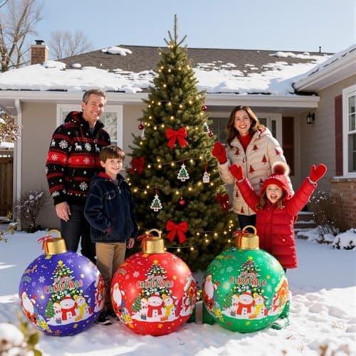 3 Pcs 24 Inch Giant Inflatable Christmas Balls, Large Outdoor Christmas PVC Ornaments, Big Ball Decorations for Yard Outside in Winter Holiday - Image 7