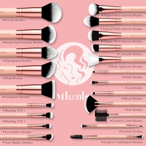 Makeup Brushes Set, Mlemle Professional 26 Pcs Makeup Kit, Include Powder Foundation Concealers Blush Eye shadows 21 Pcs Makeup Brushes and 2 Powder Puff, 3 Makeup Sponge(A01-Pink) - Image 2