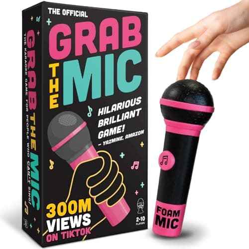 Lucky Egg Official Grab The Mic – Family Karaoke Board Game, 8+ Year Olds, 2-10 Players - Games for Bad Singers with 250 Lyrics (125 Cards) for Hilarious Game Nights & Birthday Party, Kids Gift