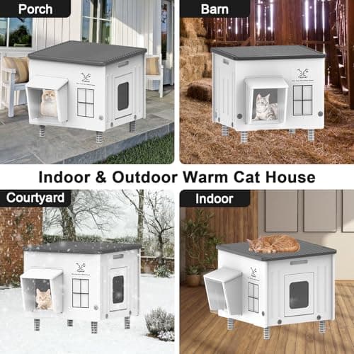 Dahivs Heated Cat House for Outside, High Insulated Heated Outdoor Cat Shelter 100% Weatherproof with Escape Door, Elevated Outdoor Cat House with Heater for Feral Stray Barn Cat Kitty 17.7"x17"x17.5" - Image 9