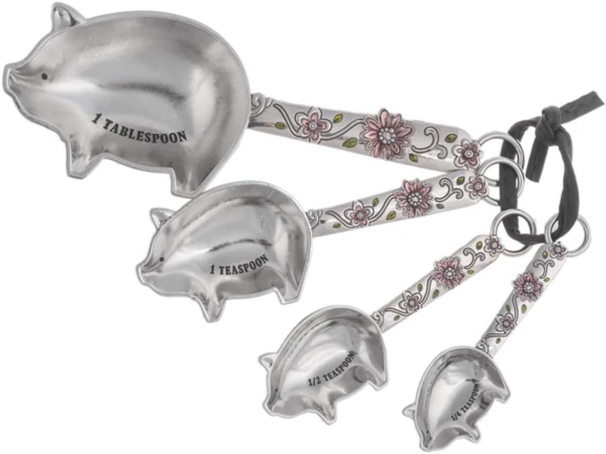 4-Piece Measuring Spoons Set Pigs with Flowers