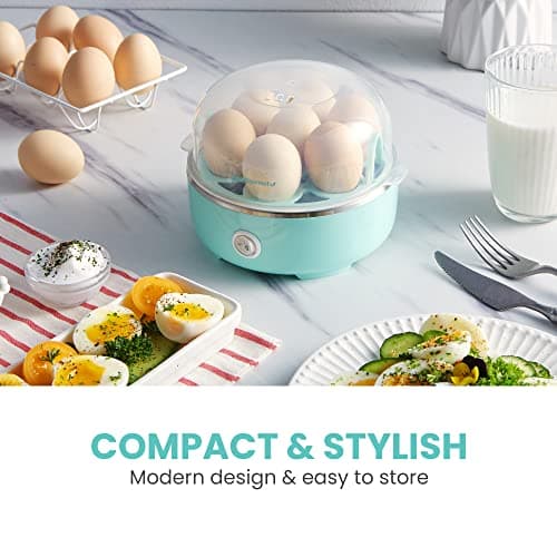 Elite Gourmet EGC115M Easy Egg Cooker Electric 7-Egg Capacity, Soft, Medium, Hard-Boiled Egg Cooker with Auto Shut-Off, Measuring Cup Included, BPA Free, Retro Mint - Image 5