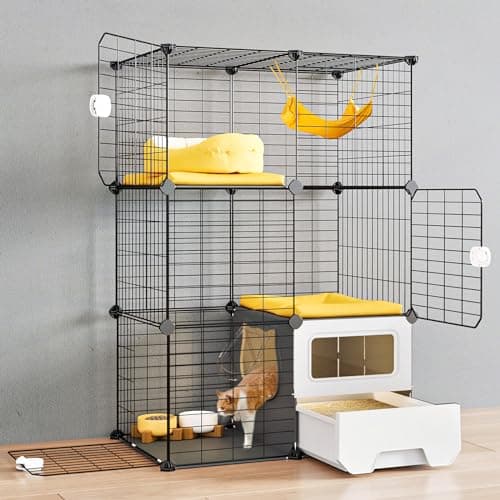 Oneluck Cat Cage Indoor with Litter Box 3-Tier DIY Cat Playpen Detachable Metal Wire Kennel Crate Large Exercise Place Ideal for 1-2 Kitten - Image 7
