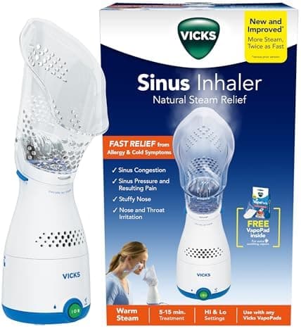 Amazon.com: Vicks Sinus Inhaler, Plug-in Non-Medicated Steam Inhaler for Sinus Relief, Allergies, Congestion & Colds, Vocal Steamer, Soothes Nasal & Throat Passages, Works with VapoPads (1 Included) : Health & Household - Image 2