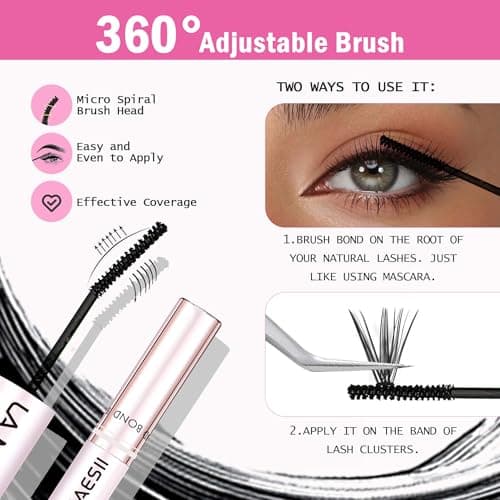 LA MAESII Lash Cluster Bond and Seal Waterproof Glue for Eyelash Clusters 10ml 2-in-1 Home Use Strong Hold 72H - Image 3
