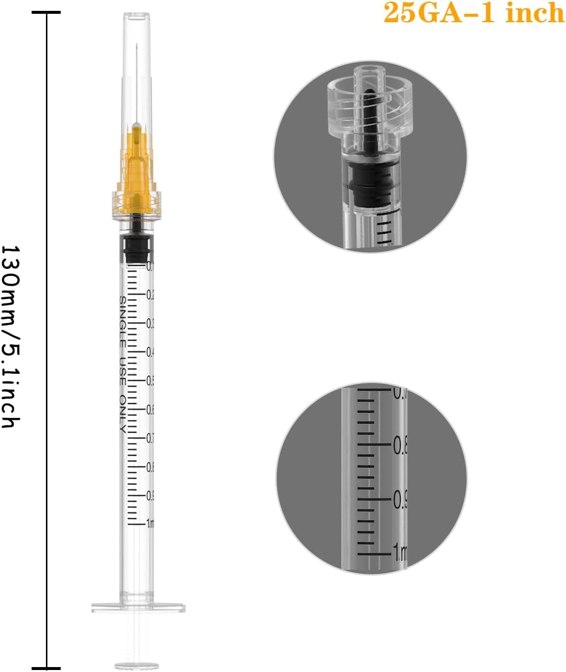 25 Gauge 1 inch Needle with Syringe 30Pack ,1ml Luer Lock Disposable Syringes with Needle,Individually Wrapped 1ml 25G 1inch 30 - Image 3