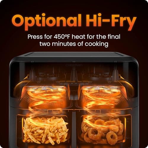 CHEFMAN 6 Quart Dual Basket Air Fryer Oven with Easy View Windows, Sync Finish, Hi-Fry, Auto Shutoff, 2 Independent 3Qt Nonstick Dishwasher Safe Frying Baskets, Digital Double Air Fryer - Black - Image 3