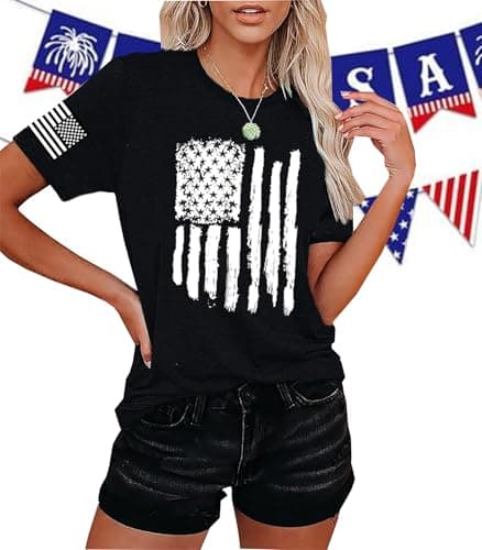 American Flag Patriotic T-Shirt for Women 4th of July Shirts Graphic Tees USA Flag Short Sleeve Shirt Tops(Black-4,M) - Image 2