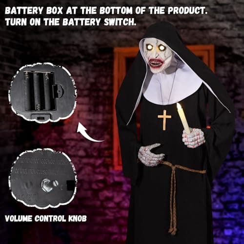 Halloween Animatronics 6ft Nun Animated 72inch Sister Decoration with Motion Sensor Activated, Creepy Sound, Scary Move, Light Up Eyes, Haunted House Spooky Decor Horror Prop for Indoor, Outdoor, Yard - Image 5