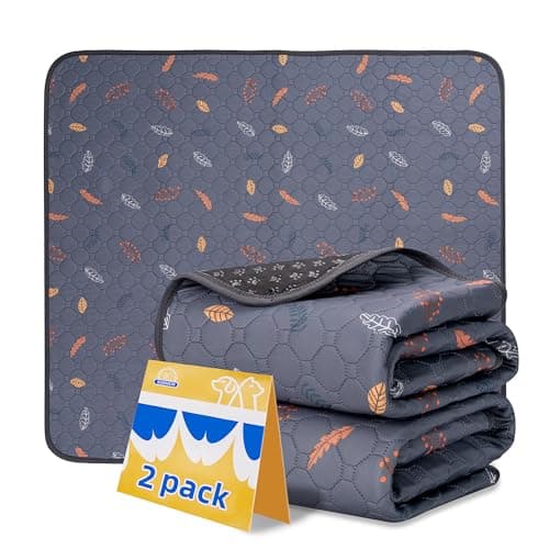 Sunheir Washable Pee Pads for Dogs 2-Pack Reusable Puppy Pet Training Pads, Waterproof Dog Crate, Whelping Pad, Non-Slip Protects Against Urine Leakage (Leaves - Deep Grey, 18x24) F-U1