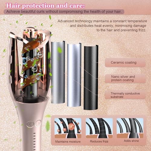 BUJIYI Automatic Rotating Curling Iron, Automatic Curler, 1-inch Large Rotating Barrel, 4 Temperature Settings, 3 Heating Time Adjustments, Suitable for Hair Lengths 6-25 Inches (Gold) - Image 5