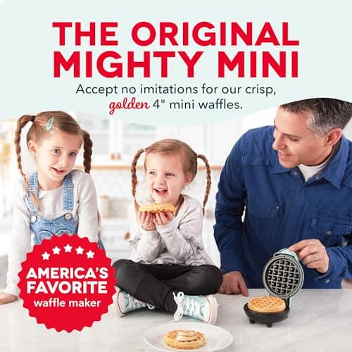 DASH Mini Waffle Maker - 4” Waffle Mold, Nonstick Waffle Iron with Quick Heat-Up, PTFE Nonstick Surface - Perfect Mini Waffle Maker for Kids and Families, Just Add Batter (Aqua) - Image 2