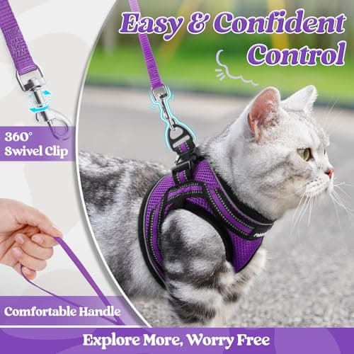 rabbitgoo Cat Harness and Leash Set for Walking Escape Proof, Adjustable Soft Kittens Vest with Reflective Strip for Cats, Comfortable Outdoor Vest, Purple, S - Image 5