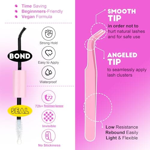 Pawotence Lash Extension Kit DIY 280pcs Lash Clusters Eyelash Extension Kit, 9-16mm 30D 40D Individual Lashes Kit with Lash Bond and Seal, Lash Tweezers for Self Use (30D&40D, 0.07D, 9-16mm, Kit) - Image 5