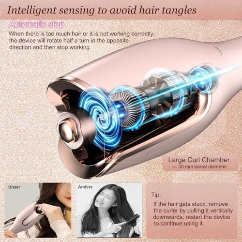 BUJIYI Automatic Rotating Curling Iron, Automatic Curler, 1-inch Large Rotating Barrel, 4 Temperature Settings, 3 Heating Time Adjustments, Suitable for Hair Lengths 6-25 Inches (Gold) - Image 4