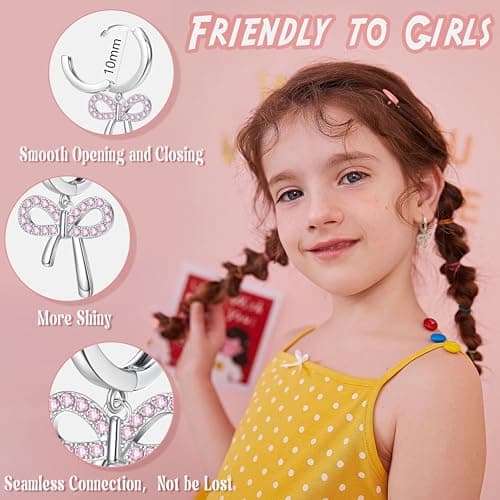 BESTEEL 4 Pairs Hypoallergenic Huggie Hoop Earrings for Girls Women Silver Small Dangle Hoop Earrings Bow Earrings Tiny Cute CZ Heart Butterfly Earrings Set Pink Colorful Star Earring for Sensitive Ears（Heart Star bow set）over 3 years old - Image 2
