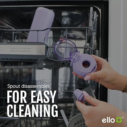 Ello Cooper 22oz Stainless Steel Water Bottle with Straw and Carry Handle, Double Walled and Vacuum Insulated Metal, Leak Proof Locking Lid with Soft Silicone Spout, Reusable, BPA Free, Lilac - Image 8