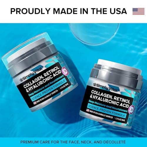 SimplyVital Collagen, Retinol & Hyaluronic Acid Cream - Anti-Aging Face Moisturizer for Face, Firming Skin Care Neck & Décolleté - Made in USA, Daily Moisturizer Face Cream Day & Night - 1.7 fl.oz. - Image 4