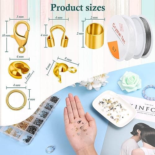Acejoz 2160 Pieces Crimp Beads Kit for Jewelry Making, Knot Covers, Crimp Bead Covers, Crimp Tubes, Jump Rings and Wire Guardians with Crimping Pliers, Elastic String for Bracelets Necklaces Making - Image 3