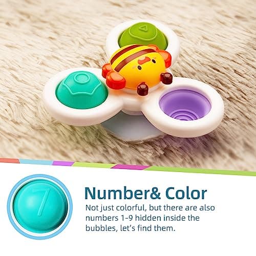 LiKee Strong Suction Cup Fidget Rotating Sensory Bath Toys for Baby, Airplane Car Travel Table & Window Toys for Toddler Boys and Girls, 6+ Months - Image 3