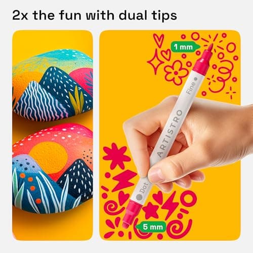 ARTISTRO Acrylic Paint Markers for Rock, Fabric, Wood, Glass, Craft - 24 Quick Dry Dual-Tip Paint Pens for Halloween Decorations - Pumpkin Painting Kit, Drawing Markers, Art Supplies, Christmas Gift - Image 2