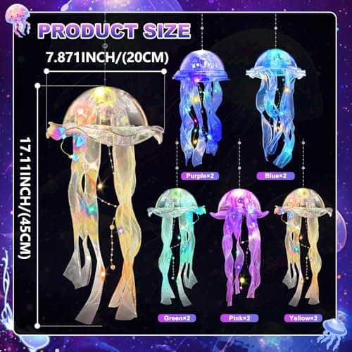 AWATIN Jellyfish Decor, 10 Pcs Jellyfish Lanterns - Hanging Jelly Fish Decoration for Mermaid Theme Party & Under The Sea Party Decorations, Birthday Gift Supplies for Women Girls Baby (5 Colors) - Image 4