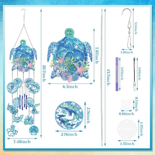 GlikCeil Beach Wind Chimes Diamond Art Wind Chimes Suncatchers Beach Diamond Art Kits with Crystal Pendant Hanging Ornament for Home Garden Patio Backyard Decor(Blue) - Image 3