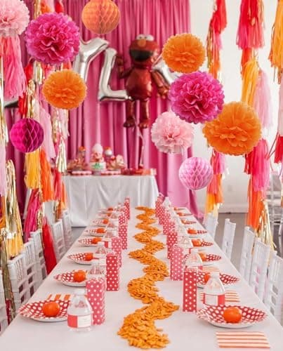 Amazon.com: 15PCS Hot Pink Orange Party Decorations Tissue Paper Flowers Pom Poms Honeycomb for Girl Groovy Birthday Baby Shower Wedding Bachelorette Summer Flamingo Party Nursery Wall Hanging Décor : Home & Kitchen - Image 8