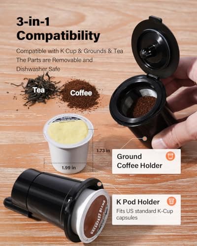 SHARDOR Coffee Maker Hot & Iced With Bold Setting,Single Serve Coffee Maker For K Cup And Grounds，52 Oz Removable Water Tank,6-14 Oz Brew Sizes,One Cup Kcup Coffee Machine With Reusable Filter, Black - Image 6