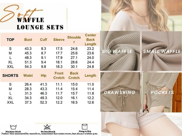 Ekouaer Womens Waffle Knit Pajama Sets Long Sleeve Top and Shorts Matching Lounge Set Loungewear Sweatsuit with Pockets A-light Khaki Medium - Image 5