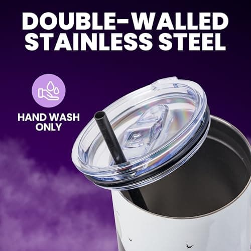 Silver Buffalo Disney Nightmare Before Christmas by Tim Burton Jack Skellington Hill and Moon Stainless Steel Tumbler with Handle and Straw, Fits in Standard Cup Holder, 40 Ounces - Image 3