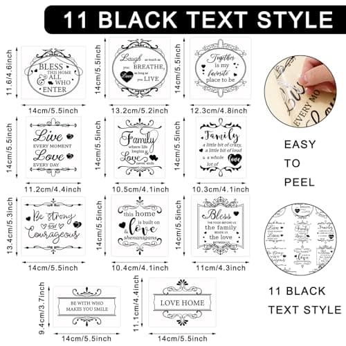 Whaline 11 Sheets Vintage Word Rub on Transfers Decals for Crafts and Furniture Black Warm Letters Rub on Transfer Furniture Stickers Decals for School Home Office DIY Art Craft Decor, 5.5 x 5.5Inch - Image 2