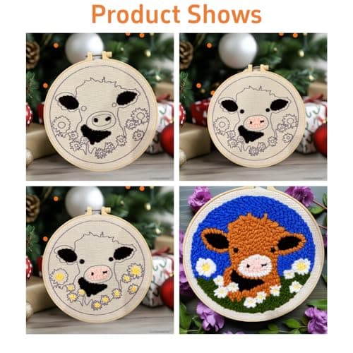 DIY Punch Needle Kits for Beginners Cute Cartoon Highland Cow with Daisy Flower with Hoop Embroidery Punch Needle Starter Craft Set Easy for Adults and Children Festival Gift and Decoration 20x20cm-1 - Image 7