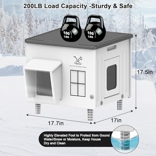 Dahivs Heated Cat House for Outside, High Insulated Heated Outdoor Cat Shelter 100% Weatherproof with Escape Door, Elevated Outdoor Cat House with Heater for Feral Stray Barn Cat Kitty 17.7"x17"x17.5" - Image 2