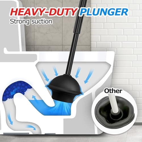 FORASTO 2 in 1 Toilet Plunger and Brush Set，Extended Handle Plunger，Toilet Bowl Brush Plunger Set, Bathroom Cleaning Tools ，Toilet Brush Plunger Combo，Cleaning Brush，Bathroom Cleaning Supplies - Image 3