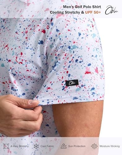 Obla Mens Golf Polo Shirts Short Sleeve Dry Fit Performance Moisture Wicking Casual Print Collared Golf Shirts for Men(White Colored Dots_XL) - Image 5