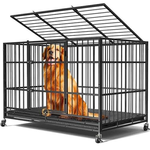48"/38" Dog Crates for Large Dogs, Upgraded 4 Lockable Wheels, Removable Door, Dog Kennel Indoor, Max Load 300Lbs, Easy to Clean, Removable Tray, XL Dog Cage for Large and Medium Dogs