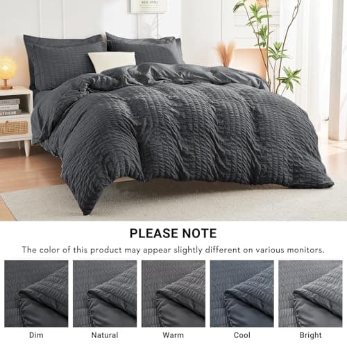 HYMOKEGE Queen Comforter Set Seersucker 7 Pieces, All Season Luxury Bed in a Bag for Bedroom, Bedding Set with Comforters, Sheets, Pillowcases & Shams, Dark Grey - Image 7