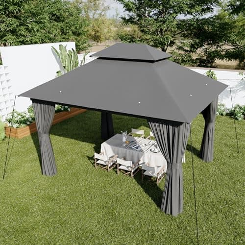 AOXUN Outdoor Gazebo for Patio 10x12, Metal Frame Canopy with Double Roofs, Heavy Duty Party Tent and Shelter with Mosquito Netting and Privacy Screen for Backyard, Lawn, Garden, Deck - Image 4