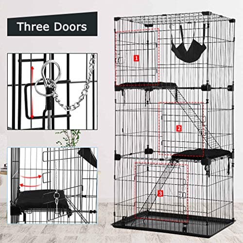 BestPet 3-Tier 67 Inch Cat Cage Enclosre Cat Crate Ferret Cage Cat Kennel Cat Playpen with Free Hammock 3 Cat Bed 3 Front Doors 2 Ramp Ladders Perching Shelves - Image 4