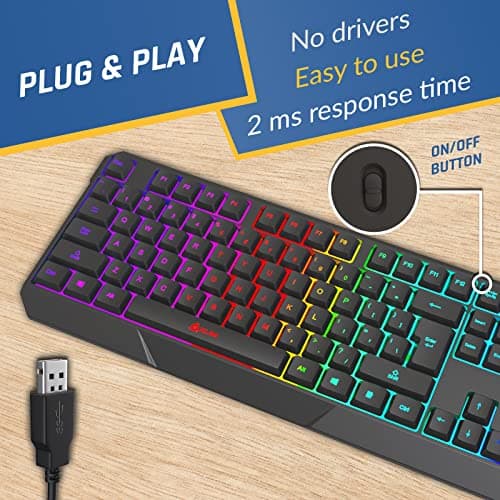 KLIM Chroma Gaming Keyboard Wired USB Durable Ergonomic Waterproof + Blaze Rechargeable Wireless Gaming Mouse RGB White + Impact USB Gaming Headset - Noise Cancelling - Image 4
