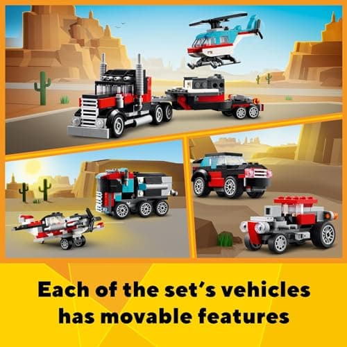 LEGO Creator 3 in 1 Flatbed Truck with Helicopter Toy, Transforms from Flatbed Truck Toy to Propeller Plane to Hot Rod and SUV Car Toys, Gift Idea for Boys and Girls Ages 7 Years Old and Up, 31146 - Image 4