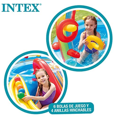 INTEX Rainbow Ring Inflatable Kiddie Pool: Inflatable Kids Pool with Water Sprayer and Slide – Splash Pad – Kids Playhouse – 117" x 76" x 53" – Ages 2+ - Image 4