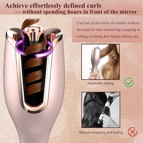 BUJIYI Automatic Rotating Curling Iron, Automatic Curler, 1-inch Large Rotating Barrel, 4 Temperature Settings, 3 Heating Time Adjustments, Suitable for Hair Lengths 6-25 Inches (Gold) - Image 3