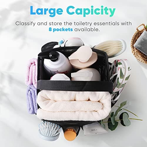 Eudele Mesh Shower Caddy Portable for College Dorm Room Essentials, 8-Pocket Large Capacity Shower Bag for Beach, Swimming, Gym - Image 2