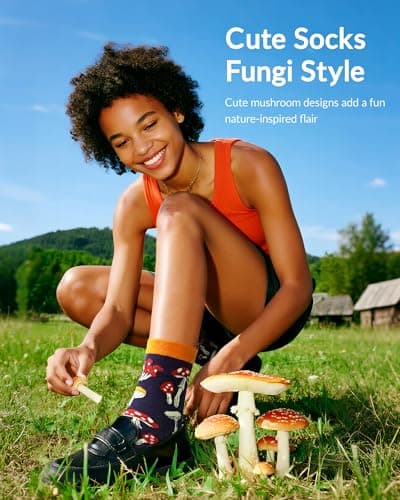 Jeasona Women's Mushroom Socks Mushroom Gifts for Women Fun Funny Cute Socks - Image 2